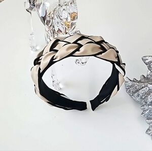 NWOT Braided Beige & Black Faux Leather Soft Headband